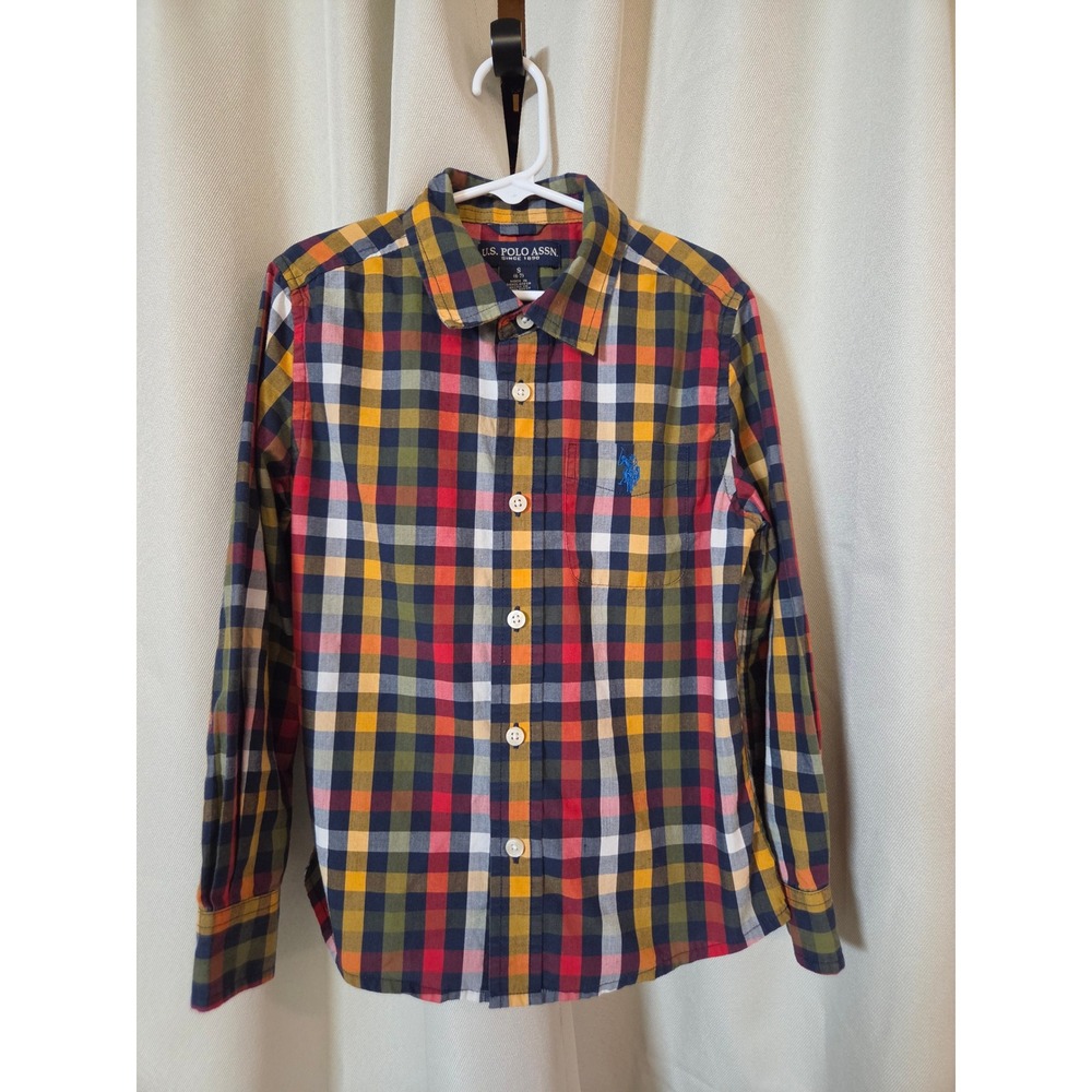 US Polo Assn Boys Plaid Button Down Shirt Long Sleeve Multi Color Size S 6-7